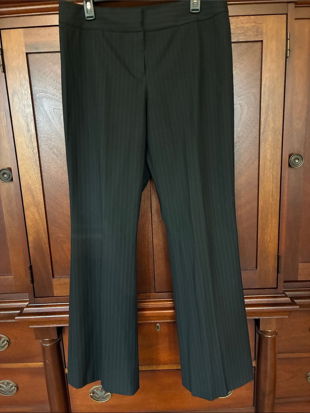 ANTONIO MELANI Black Pinstripe Boot Cut Trousers